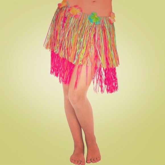 Pink & Orange Hawaiian Grass Skirt With Leis, M - Picture 8 of 8